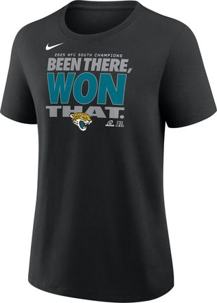 Nike Jacksonville Jaguars 2025 AFC South Champions Trophy Nike Womens NFL T-Shirt in Black | 01K900A9NZ-KZ5