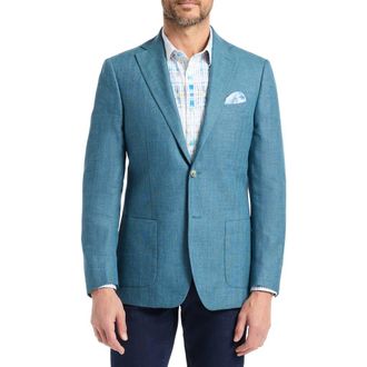 Robert Graham Fawler Tailored Fit Teal Blue Linen & Wool Herringbone Sport Coat in Light Blue at Nordstrom, Size 42