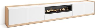Skraut Home Mueble tv efecto madera blanco roble 310x37x50cm chimenea efecto fuego