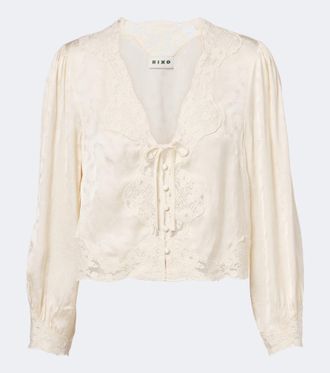 Rixo Tove embroidered floral satin blouse