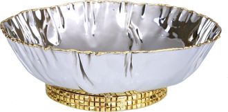 Classic Touch Stainless Steel Crumpled Bowl With Mosaic Base