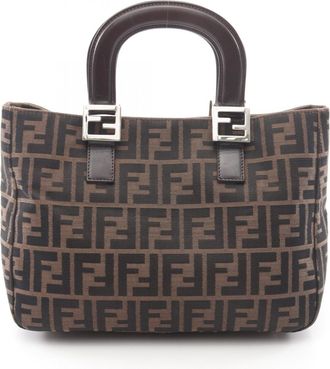 Fendi Zucca Brown Canvas Leather Handbag Tote Bag (Pre-Owned)