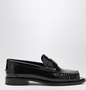 Prada Black brushed leather peep-toe loafers