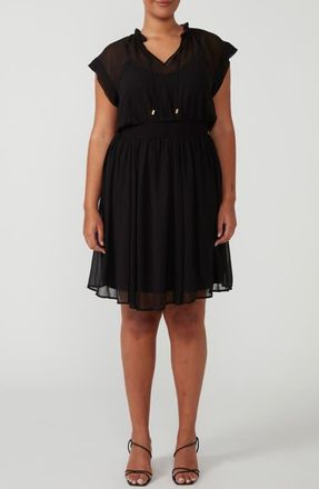 Estelle Utah Smocked Waist Tie Neck Dress in Black at Nordstrom, Size 20W