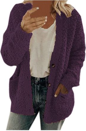 Generic Teddy Fleece Jacket Women | Womens Fuzzy Fleece Coat Winter Warm Womens Outdoor Fleece Jackets with Pockets Solid Color Ladies Chunky Cardigans with B