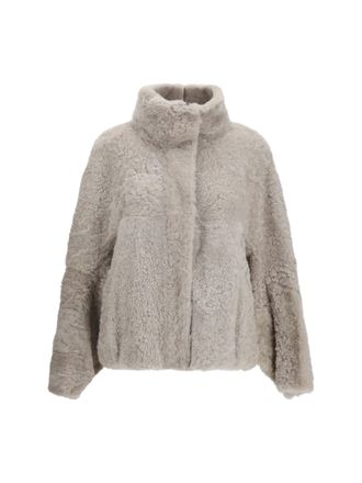 Brunello Cucinelli High-Neck Faux Fur Jacket - Gray