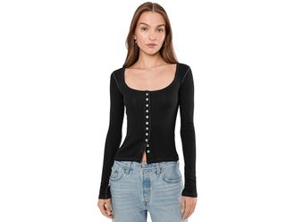 Free People End Game Pointelle Long Sleeve Womens Clothing Black : MD (Womens 8-10), Cotton/Elastane
