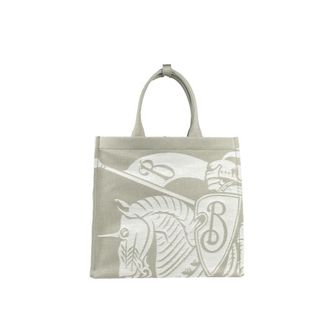 Burberry Canvas with Knight Logo Tote Bag Silver