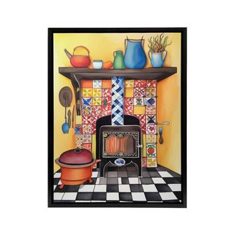Artery8 Kitchen Hearth Fireplace Framed Canvas Wall Art Print | Size: W24 x H32