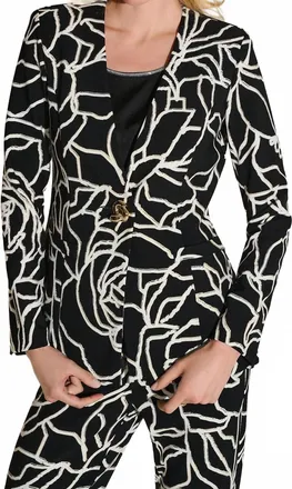 Joseph Ribkoff Foiled Floral Blazer Jacket In Black/vanilla