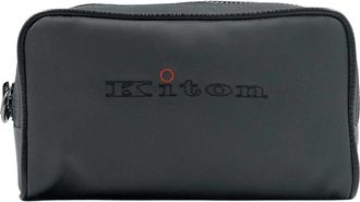 Kiton Pochette Regular Solid - Heren - Toilettassen - Grijs - ONE Size - Leer - Tassen