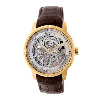 Heritor Ryder Skeleton Leather-Band Watch in Brown/gold at Nordstrom