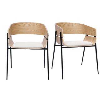 Miliboo Miliboo - Sillas De Dise&ntilde;o De Madera Clara Y Tela De Chenilla Beige (juego De 2) Wess