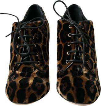 Dolce & Gabbana Brown Leopard Hair Lace Up Booties Womens Shoes