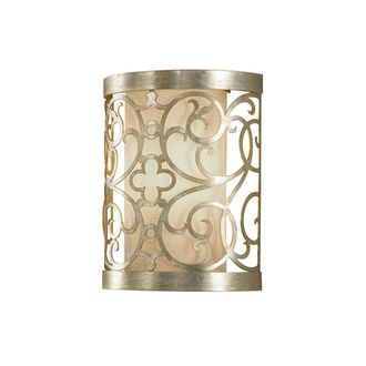 Loops Wall Light Laser Cut Scrolls Ivory Linen Shade Silver Leaf Patina LED E14 60W in Metallics