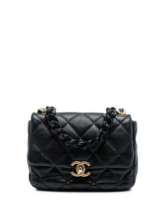 Chanel 2021-2025 Mini Quilted Lambskin Lacquered Chain Flap crossbody bag - Black