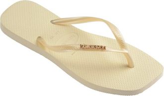 Havaianas Slim Square Logo Metallic Sandalen f&uuml;r Damen | beige