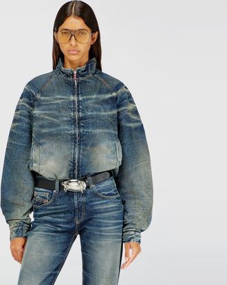 Diesel Padded jacket in dirty-effect creased denim - Denim Jackets - Woman - Blue