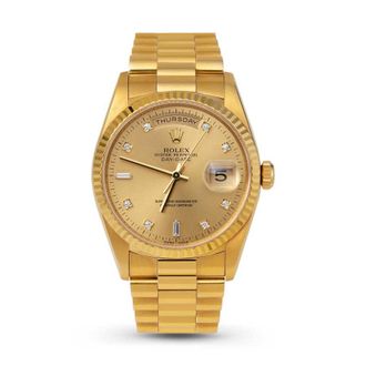Rolex Pre-owned Rolex Day-Date Automatic Chronometer Diamond Champagne Dial Unisex Watch 18238 CDP