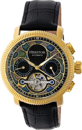 Heritor Aura Custom Vitreous Enamel Semi-Skeleton Dial Gold-tone Steel Case Mens Watch HR3502