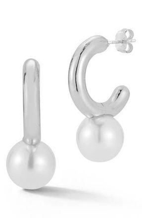 Glaze Jewelry Faux Pearl Drop Hoop Earrings in Silver at Nordstrom Rack