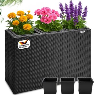 Deuba Casaria Macetero De Jard&iacute;n 88x30,5x60 Polirat&aacute;n 3 Macetas Extra&iacute;bles Jardinera Exterior Interior Jardiner&iacute;a Plantas Negro