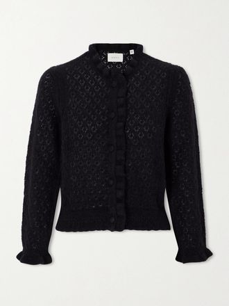 Dôen Cardigan In Misto Alpaca E Lana Pointelle Con Ruches Claudie - Nero