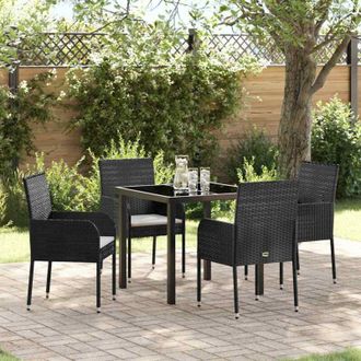vidaXL Conjunto De Comedor De Jard&iacute;n Con Coj&iacute;n 5 Pcs Negro Polirat&aacute;n Vidaxl