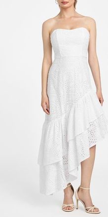 Guess Joyce Embroidered Eyelet Cotton High-Low Dress in White at Nordstrom, Size 0