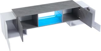 STILVORA Mueble Tv Con 4 Puertas, 3 Niveles Y Led, Estante Ajustable, Para Sal&oacute;n, En Mdf, Blanco Y Gris, 180&times;40&times;46.5 Cm