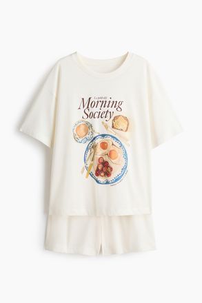H&M Bedruckter Pyjama - Cremefarben/Morning Society