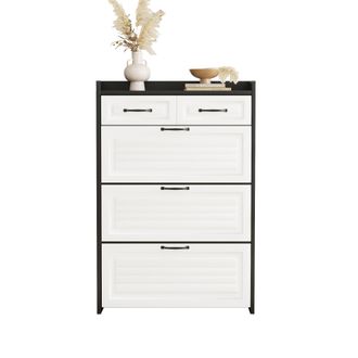 STILVORA Mueble Zapatero Con 3 Compartimentos Giratorios Y 2 Cajones, Estilo Moderno, En Tablero De Part&iacute;culas, 80&times;23,5&times;131 Cm, Blanco Negro