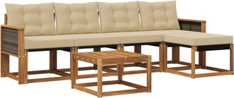 vidaXL Conjunto De Sof&aacute;s De Exterior 6 Uds. Natural Y Beige Vidaxl