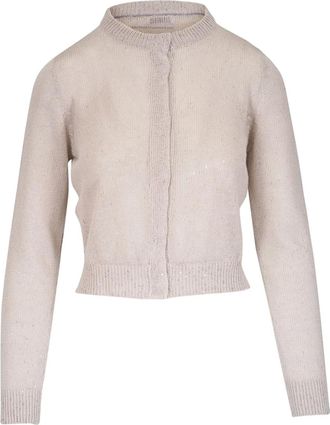 Brunello Cucinelli sequin-embellished cardigan - women - Silk/Linen/Flax - S - Neutrals