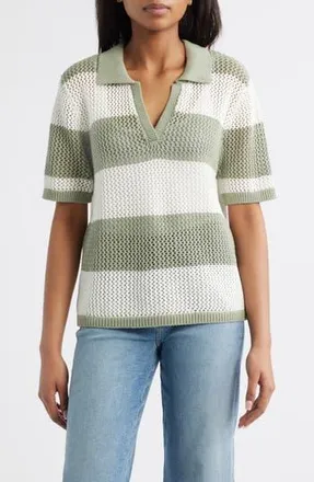 Beach Lunch Lounge Skye Stripe Crochet Polo in Spring Sage/ivory at Nordstrom Rack, Size X-Small