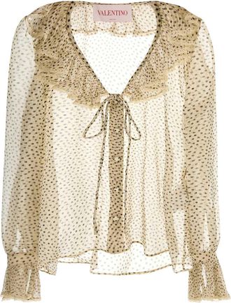 Valentino Garavani Womens Printed Georgette Shirt - Ivory Silk - Size EU 38 (Womens)