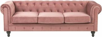 Beliani Beliani - Divano a 3 Posti in Velluto Rosa Gambe Nere Moderno Chesterfield