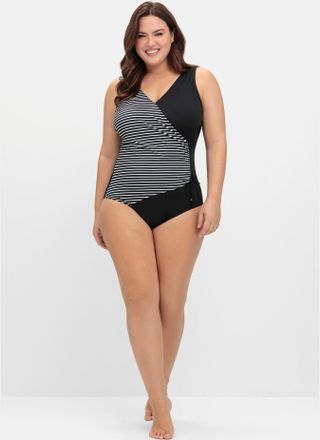 Sheego Badeanzug SHEEGO, Damen, Gr. 40, Cup C, schwarz, Elasthan, Polyamid, Badeanz&uuml;ge Badeanzug