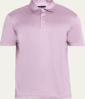 Giorgio Armani Mens Solid Silk and Cotton Polo Shirt