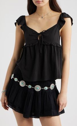 BP. Tie Front Flutter Sleeve Babydoll Top in Black at Nordstrom, Size Xx-Small