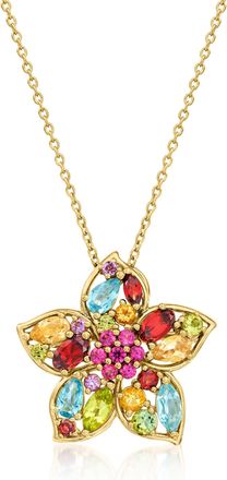 Ross-Simons Multi-Gemstone Flower Pin/Pendant Necklace in 18kt Gold Over Sterling
