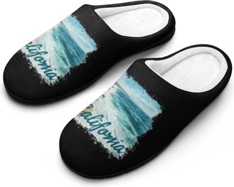 Generic California Vacation Beach Funny Mens Cotton Slippers Soft Non-Slip Rubber Sole House Slipper Indoor Outdoor