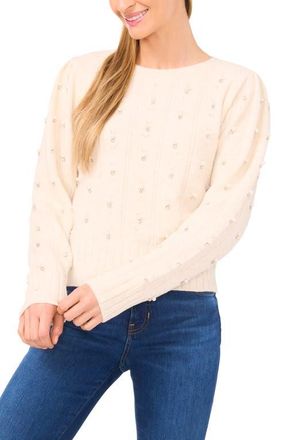 CeCe by Cynthia Steffe Embellished Pointelle Pearly Bead Sweater in Creme at Nordstrom, Size Xx-Small