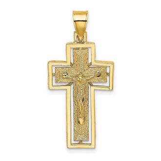 Diamond2Deal 10k Gold Textured Crucifix Frame Charm