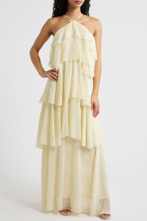 Lucy Paris Emery Ruffle Maxi Dress in Yellow at Nordstrom, Size X-Large