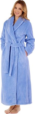Slenderella Ladies Shawl Collar Wrap Dressing Gown Waffle Fleece Long Bath Robe XXL (Blue)
