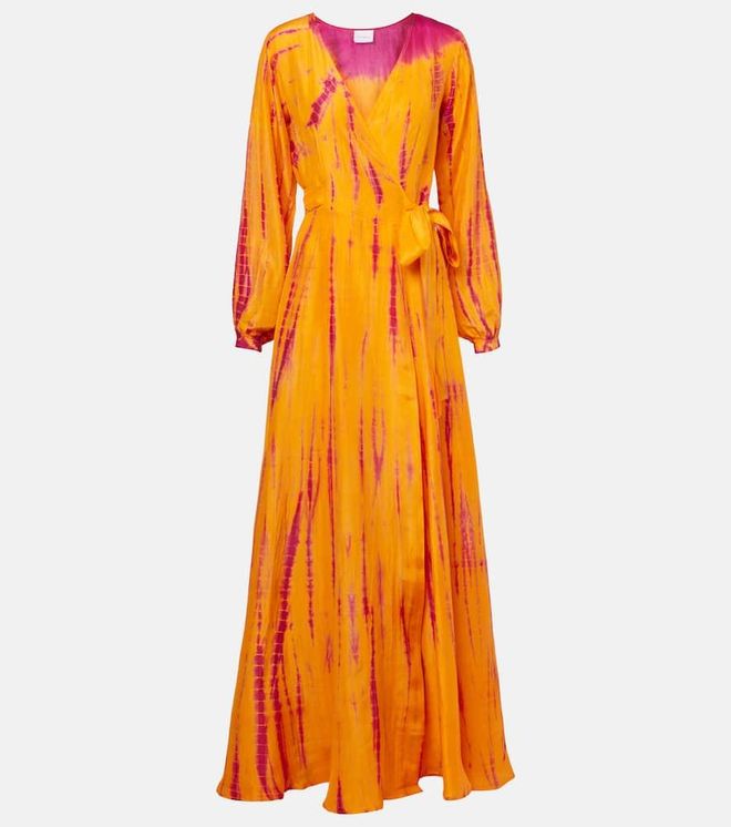 Tie-dye silk wrap dress