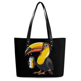 Generic Toucan Beer Drinking Tropical Bird Tote Bags for Women Cute Shoulder Purses Handbags