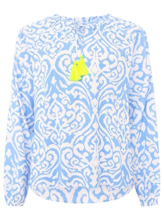 Zwillingsherz Schlupfbluse ZWILLINGSHERZ Ornamente, Damen, Gr. L/XL (L/XL), blau, Obermaterial: 100% Viskose, gemustert, loose fit h&uuml;ftlang, Serafino, mit Gummizug,