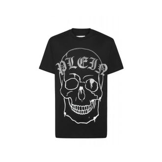 Philipp Plein Tops, Heren, Zwart, M, Katoen, T-shirt Ronde Hals SS Skull Strass